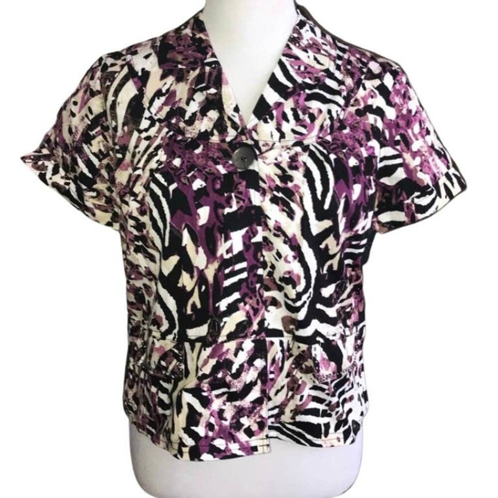 Sportelle White, Black & Purple Abstract Print Blazer Petite Medium